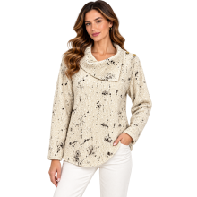 Women's Cowl Neck Off White Abstract Snow Top KX26757