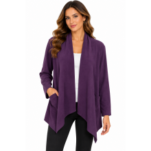 Suede Purple Queen Asymmetric Patch Pocket Open Front Cardigan Jacket KX26770