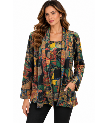 Women's Multi Color Festive Twin in one Tunic Top KX26764