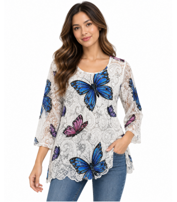 Lady's Multi Butterfly Net Print Fabric (KZ23372)