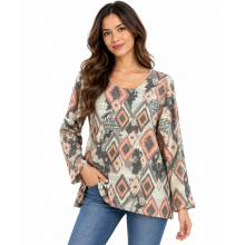 Women Multi Color Boho Aztec Western Top KZ25610