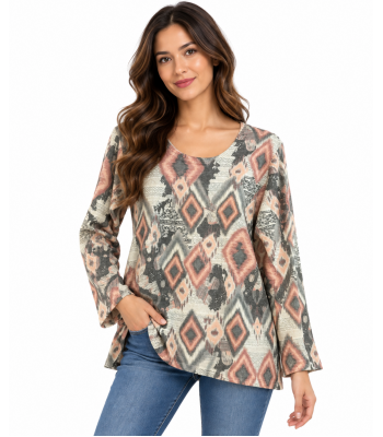 Women Multi Color Boho Aztec Western Top KZ25610
