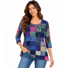 Women's Purple Multi Patch 3/4 Slv Round Neck Tunic KZ25617