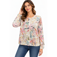 Women's White and Pink Floral Super Soft Round Neck Sweater Top KZ26882