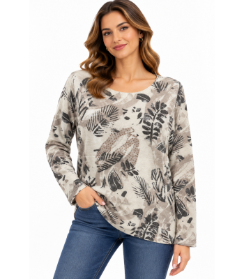 Women's Leaf Abstract Super Soft Sweater Top KZ26887