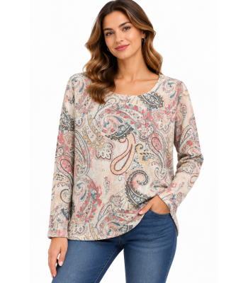 Women's Pink Paisley Super Soft Sweater Top KZ26888