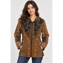 Cotton Brown Multi Razor Floral Embroidery Jacket LF127