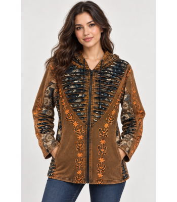 Cotton Brown Multi Razor Floral Embroidery Jacket LF127