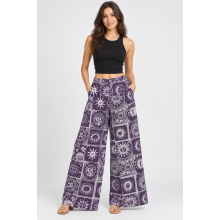 Cotton Artwork Purple Sun Moon Palazzo Pant LF129