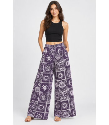 Cotton Artwork Purple Sun Moon Palazzo Pant LF129