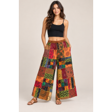 Cotton Floral Artwork Wide Leg Palazzo Pant LF134