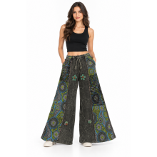 Cotton Blue Multi Razor Cut Crazy Artwork Palazzo Pant LF26353