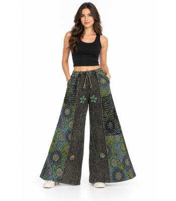 Cotton Blue Multi Razor Cut Crazy Artwork Palazzo Pant LF26353