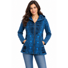 Cotton Sky Blue Razor Patchwork Floral Artwork Festive Jacket LF26363
