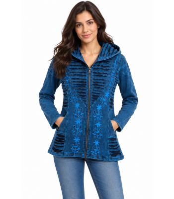 Cotton Sky Blue Razor Patchwork Floral Artwork Festive Jacket LF26363