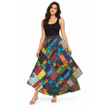 Cotton Multi Jungle Beauty Block Patch Warp Around Skirt LF522