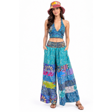 Multi Print Patchwork  gypsy-style tiered  Vintage Palazzo Pant MB37