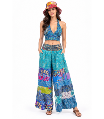 Multi Print Patchwork  gypsy-style tiered  Vintage Palazzo Pant MB37