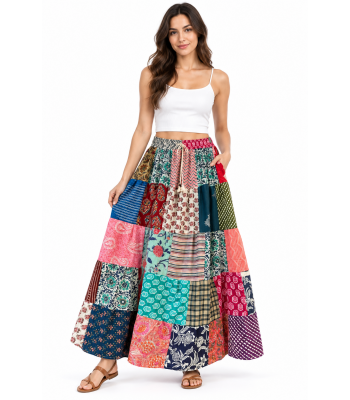 Cotton Multi Patch Long Festival Skirts MB29
