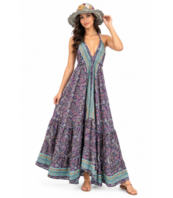 Silk Poly Multi English Long Dress MB31