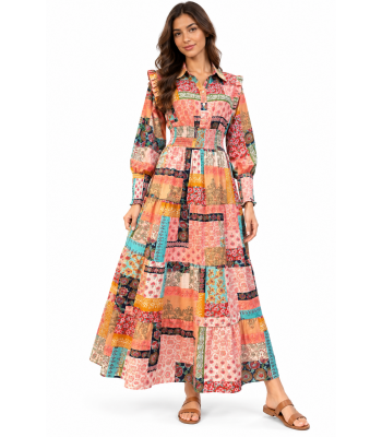 Cotton Multi Color Patch Long Dress MD2