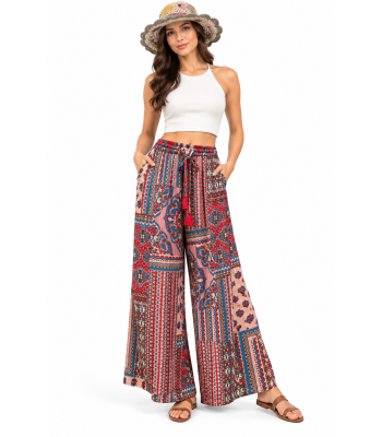 Cotton Viscose Lurex Multi Floral Festive Palazzo Pant MD47