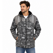 Black & White Mushroom Hooded Stonewash Polar Lining Zip Jacket  NC2011