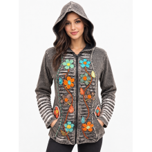 Cotton Razor Cut Patch Flower Embroidery Pointed Hood Rising Jacket NC50
