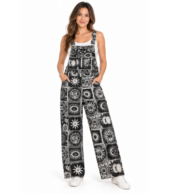 Cotton Sun Moon Patch Design Jumpsuit Overalls NC60 