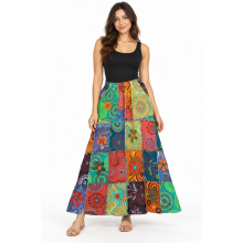Cotton Multi Block Floral Embroidery X Stich Boho Skirt NC69