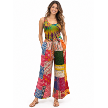Cotton Multi Color Patchwork Quilted Kantha Wide Leg Pant R26073