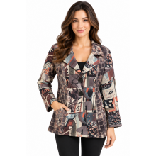 Women's Silver Floral Button Collar Pocket Jacket  RK1291