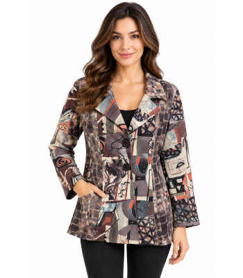 Women's Silver Floral Button Collar Pocket Jacket  RK1291
