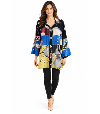 Women's Blue  Multi  Button Down  Cardigan Jacket RK238