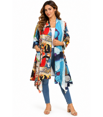  Two Tone Open Front Long Cardigan RK25053