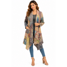 Women Suede Rising Mountain Suede Open Front Long Jacket RK25626