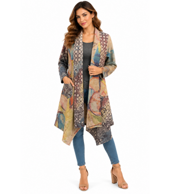 Women Suede Rising Mountain Suede Open Front Long Jacket RK25626