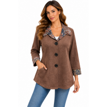 Women Brown Multi Suede Ruffled Collar Short Jacket RK25628