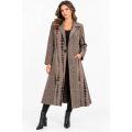 Women's Suede Grey and Black Polka Line Long Jacket  RK26750