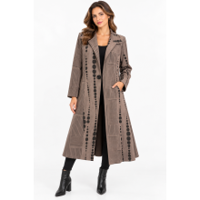 Women's Suede Grey and Black Polka Line Long Jacket  RK26750