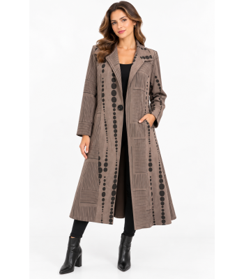 Women's Suede Grey and Black Polka Line Long Jacket  RK26750