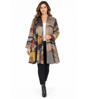 Women's Suede Multi Open Front Cardigan Jacket RK26751