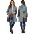 Women's Suede Teal Multi Open Front Cardigan Jacket RK26752