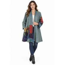 Women's Suede Teal Multi Open Front Cardigan Jacket RK26752