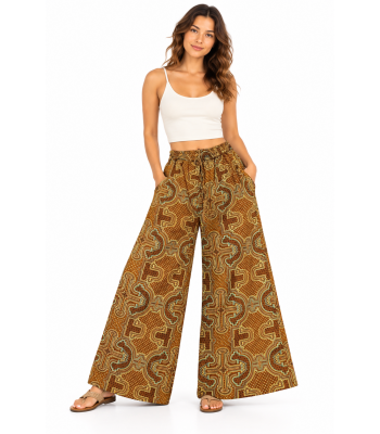 Cotton Gold Line Tribal Geometry Palazzo Pant D1607