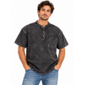 Cotton Washed Round Neck Three-Button Half-Sleeve Shirt D942