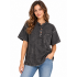 Cotton Washed Round Neck Three-Button Half-Sleeve Shirt D942