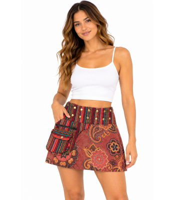 Cotton Waistband Zip Pocket Free Style Mini Skirt HF48 