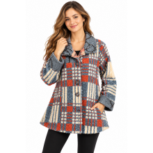 Women's Collar Embroidery Four Button Plaid Multi Jacket Coat KBS26724
