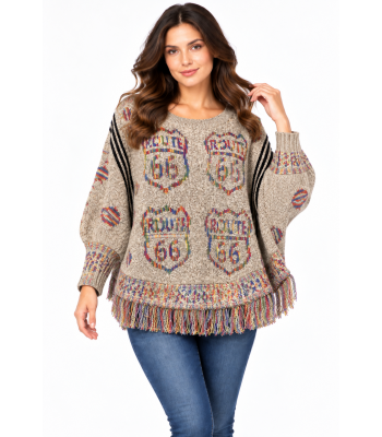 Women's Southwest Multi   ROUTE66  FRINGE PONCHO KF2290